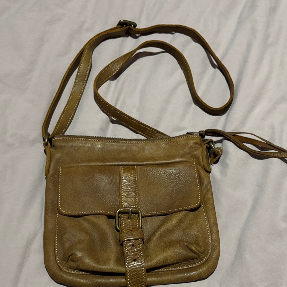 Roots Brown Leather Crossbody Bag with Buckle